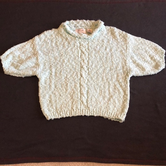 Vintage Sweater Margules 80’s Bubble Knit Textured Blue Green Rolled Neck Short - Picture 3 of 5